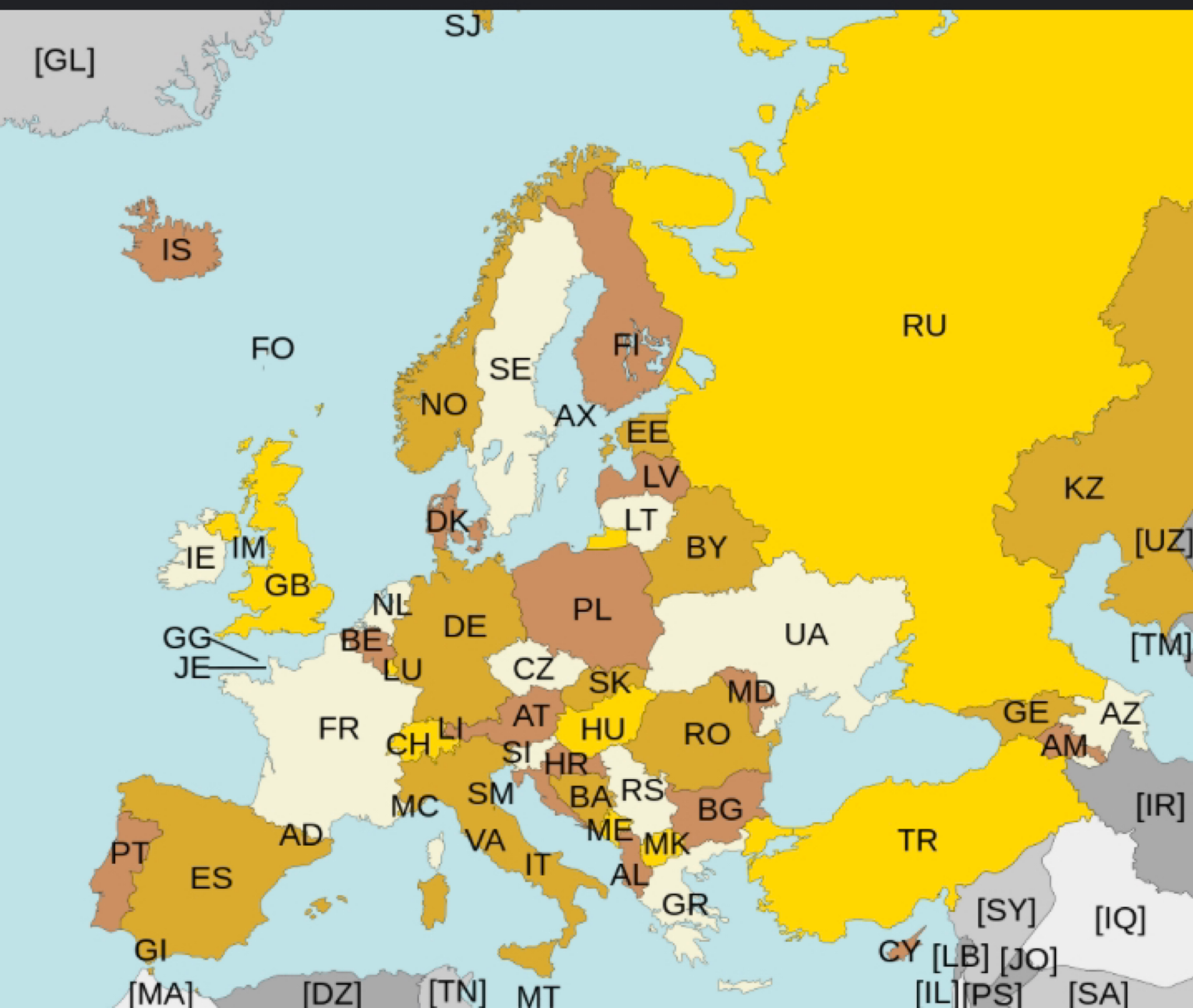 2 letter country code for european countries